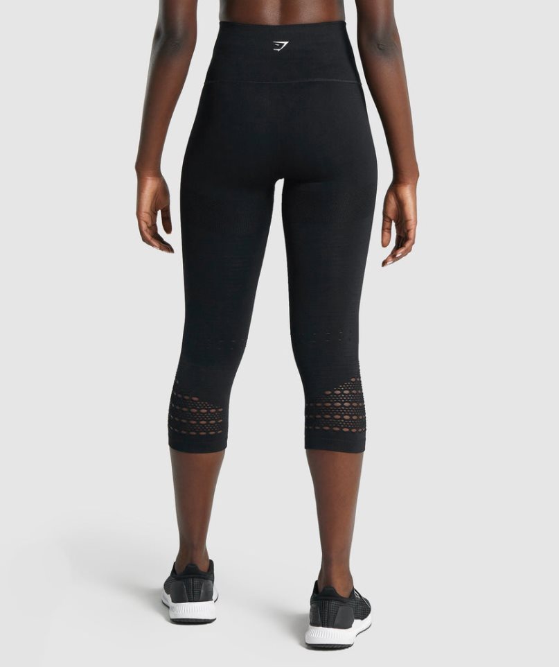 Gymshark Energy Seamless Cropped Leggings Dam Svarta | SE-97862K