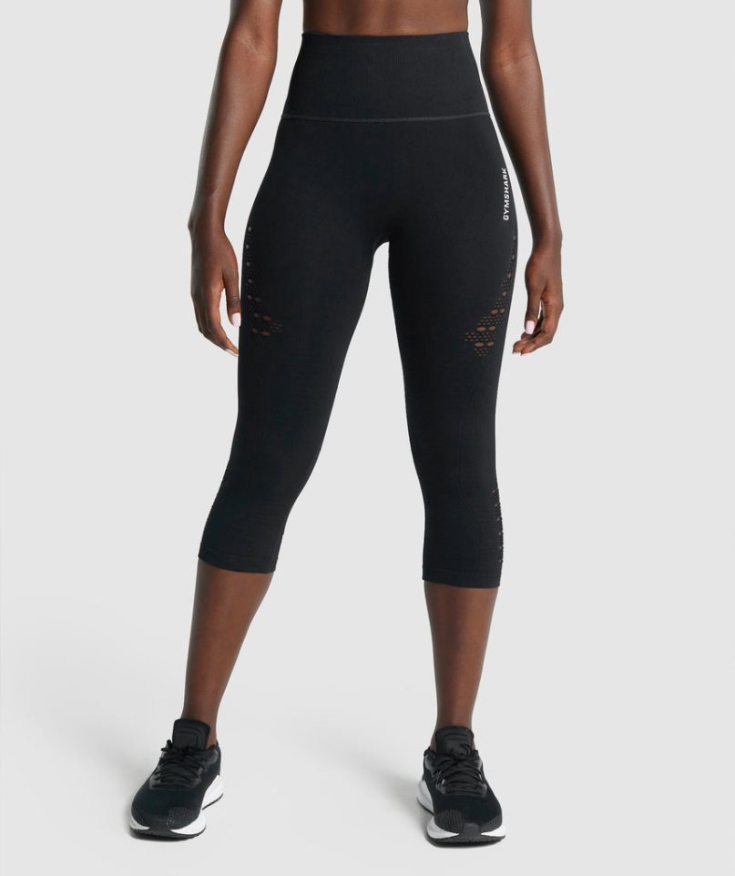 Gymshark Energy Seamless Cropped Leggings Dam Svarta | SE-97862K