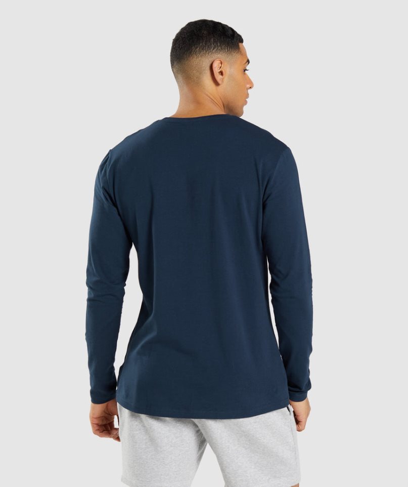 Gymshark Essential Long Sleeve T-shirt Herr Marinblå | SE-87352E