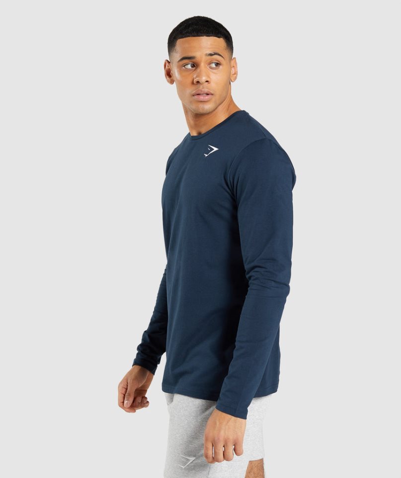 Gymshark Essential Long Sleeve T-shirt Herr Marinblå | SE-87352E