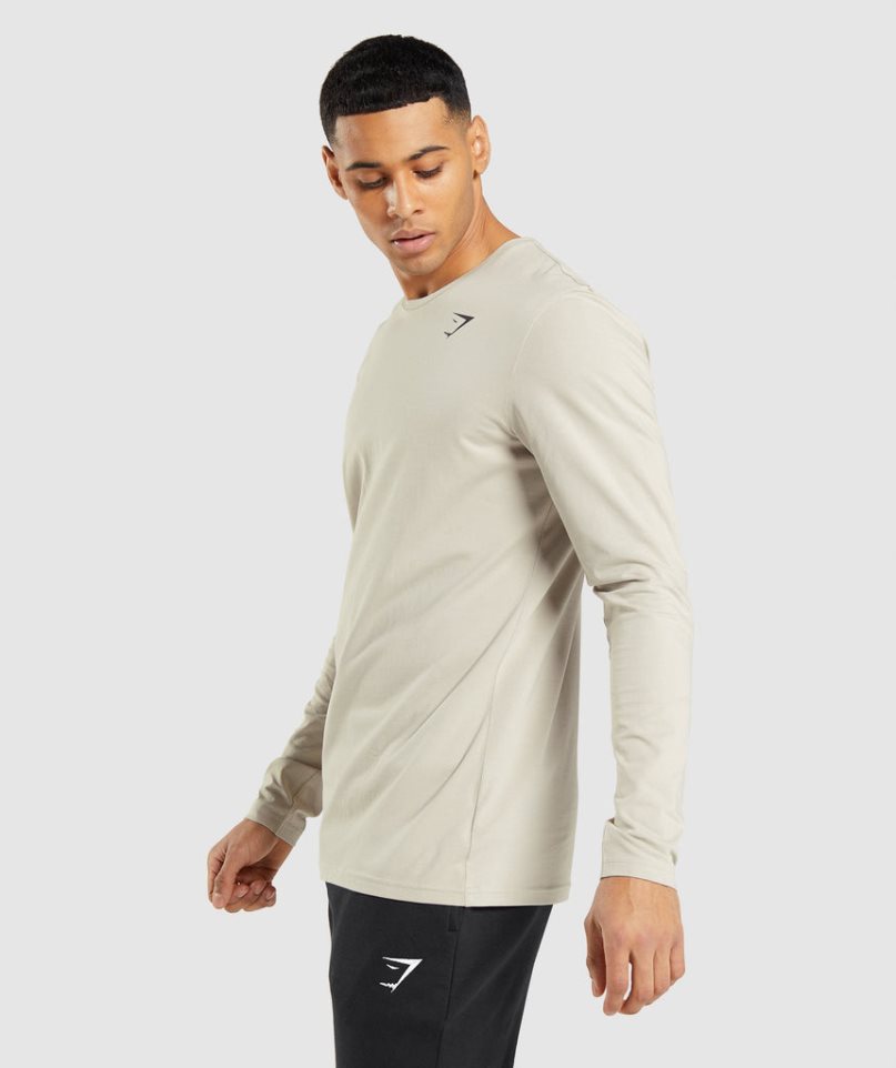 Gymshark Essential Long Sleeve T-shirt Herr Beige | SE-95784E