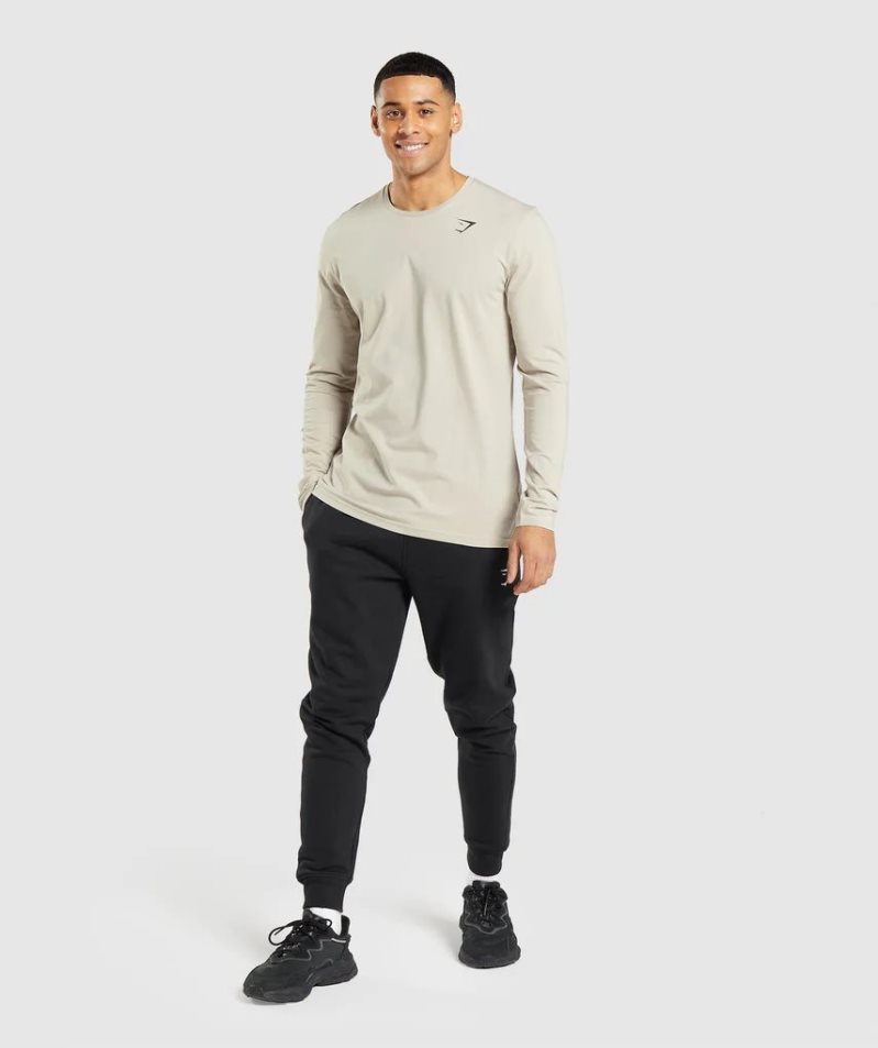 Gymshark Essential Long Sleeve T-shirt Herr Beige | SE-95784E