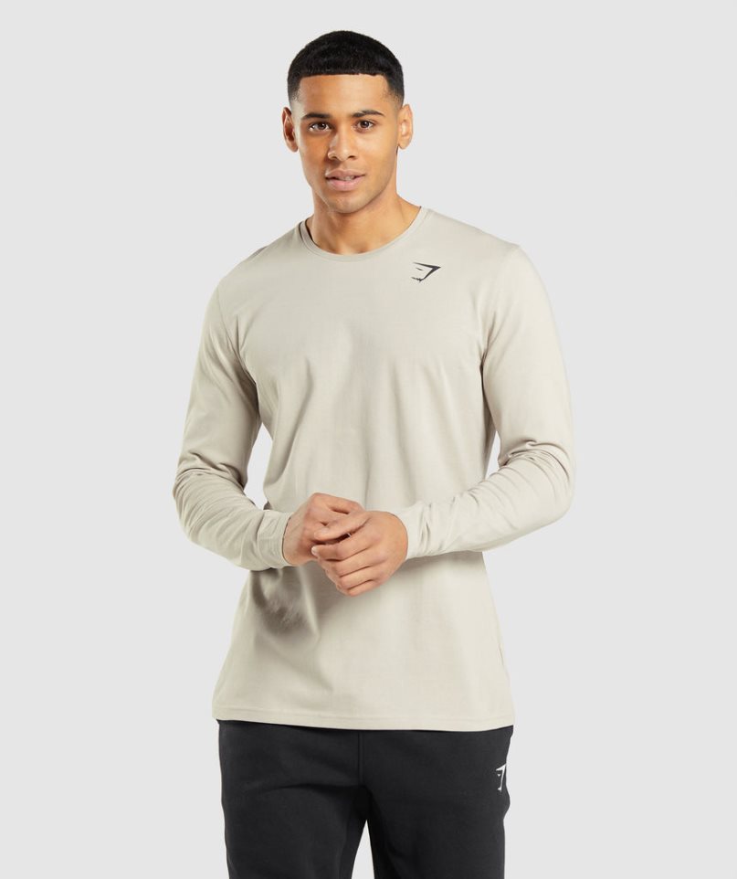 Gymshark Essential Long Sleeve T-shirt Herr Beige | SE-95784E