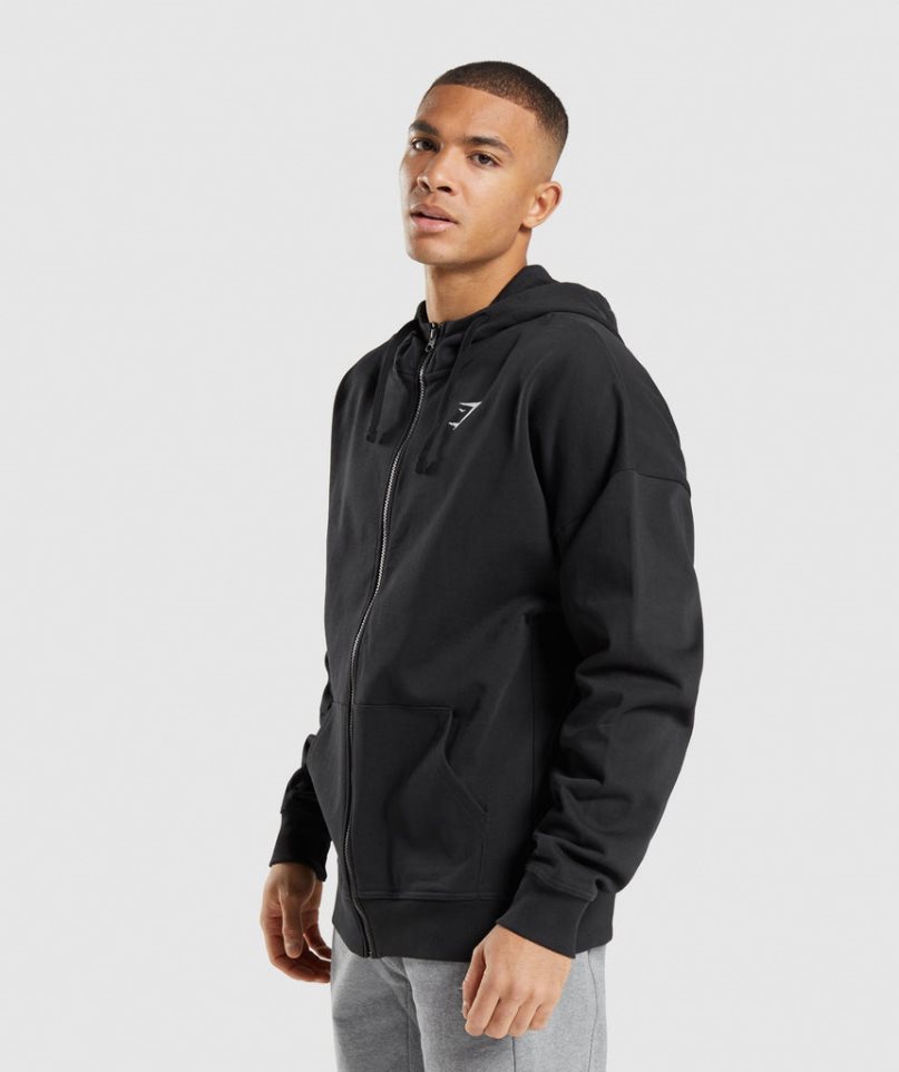 Gymshark Essential Zip Up Hoodie Herr Svarta | SE-86915O