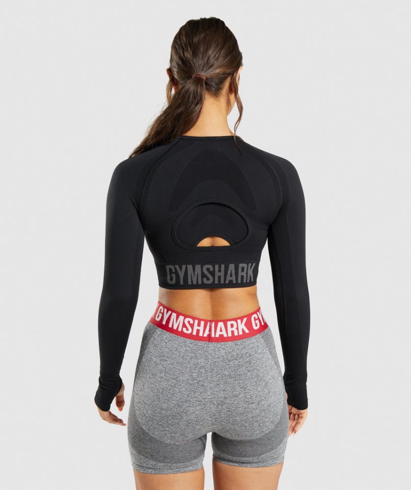 Gymshark Flex Sports Long Sleeve Beskurna Toppar Dam Svarta | SE-23168O