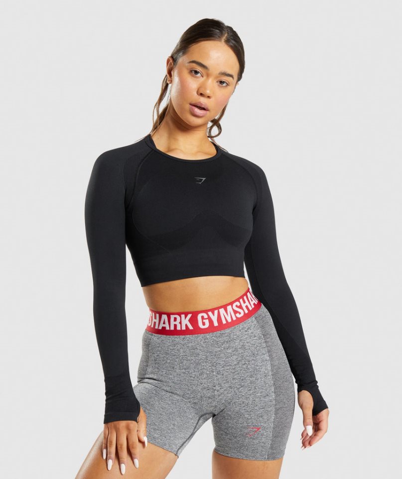 Gymshark Flex Sports Long Sleeve Beskurna Toppar Dam Svarta | SE-23168O