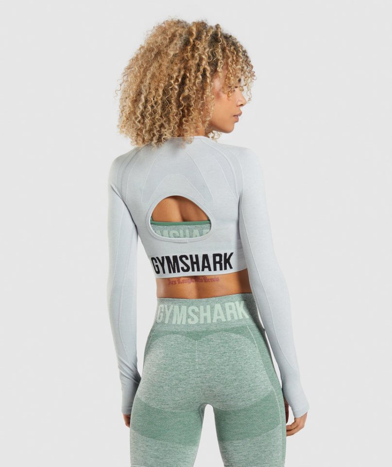 Gymshark Flex Sports Long Sleeve Beskurna Toppar Dam Ljusgrå | SE-41076Y