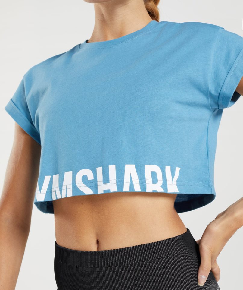 Gymshark Fraction Beskurna Toppar Dam Blå | SE-04623W