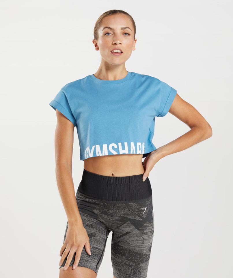 Gymshark Fraction Beskurna Toppar Dam Blå | SE-04623W