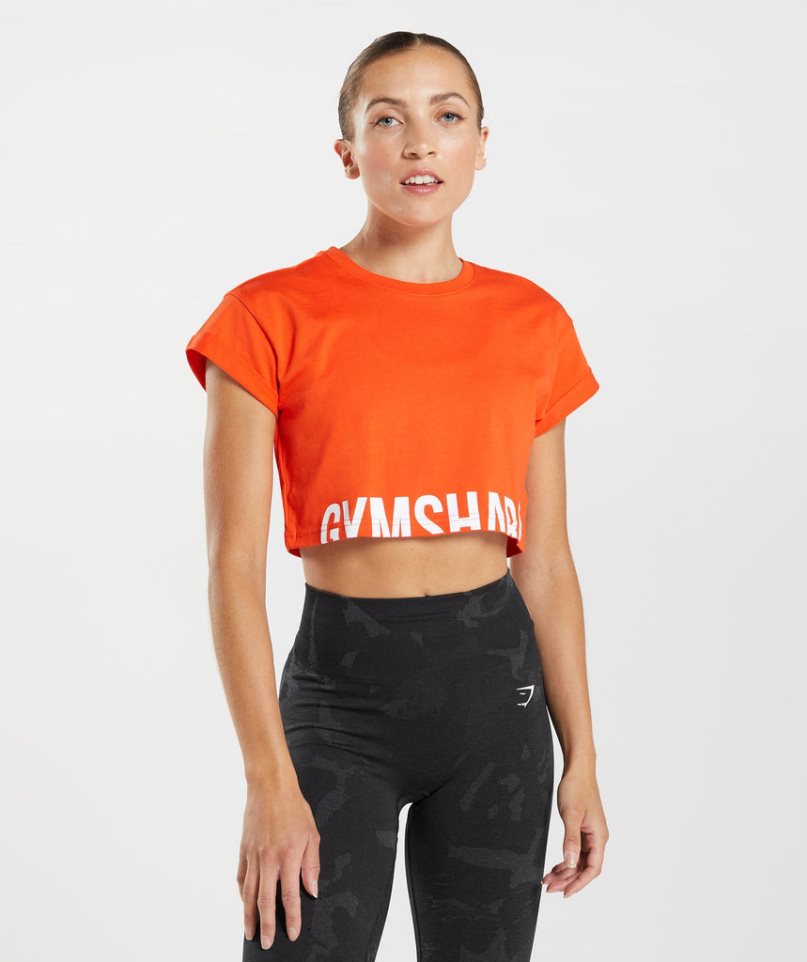 Gymshark Fraction Beskurna Toppar Dam Orange | SE-32960M