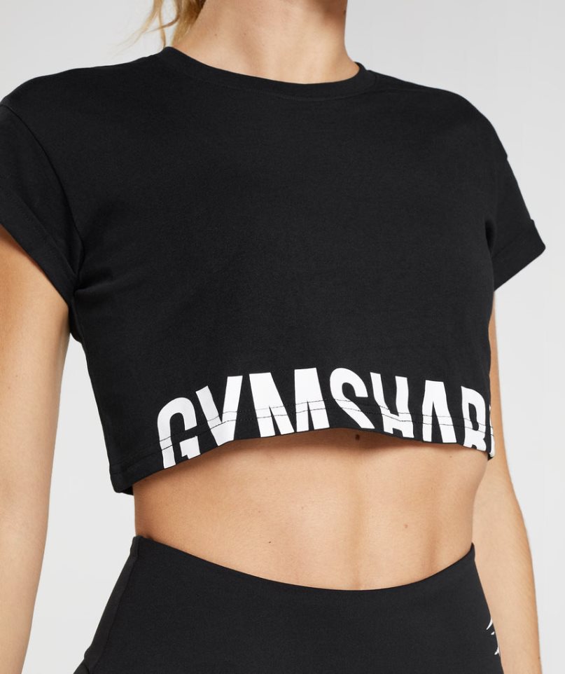 Gymshark Fraction Beskurna Toppar Dam Svarta | SE-94706R