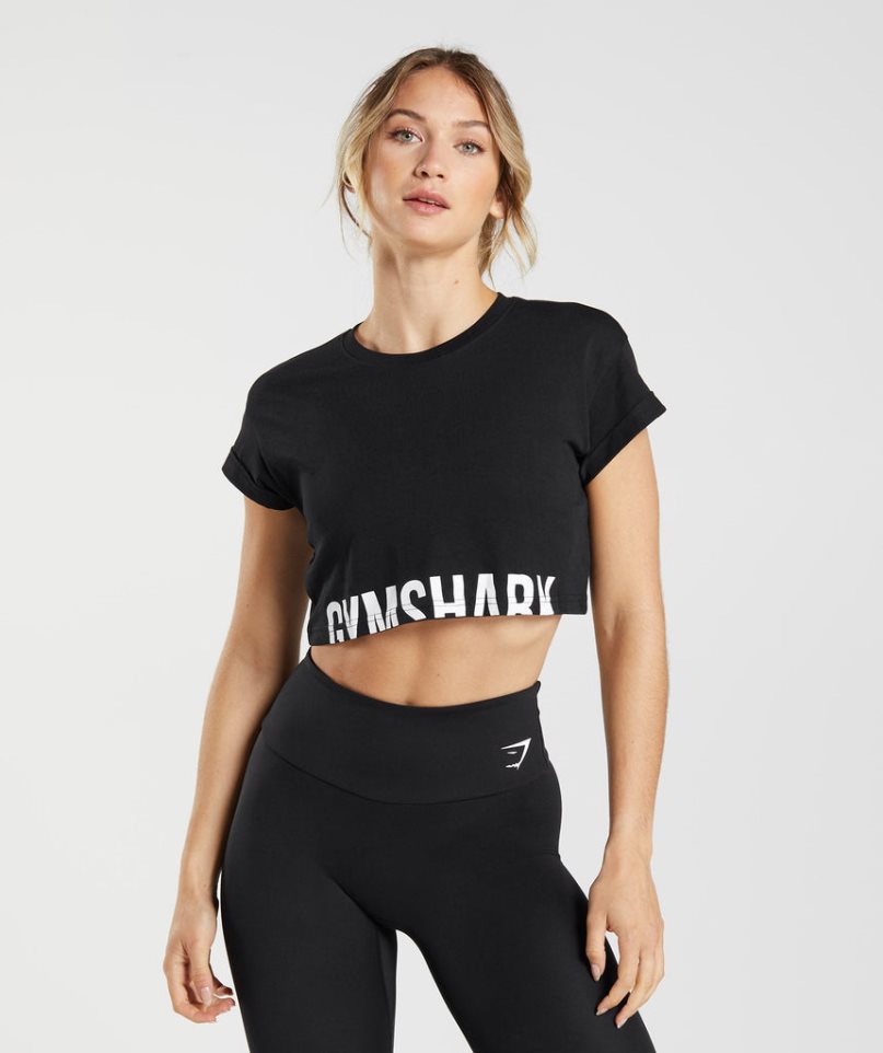 Gymshark Fraction Beskurna Toppar Dam Svarta | SE-94706R