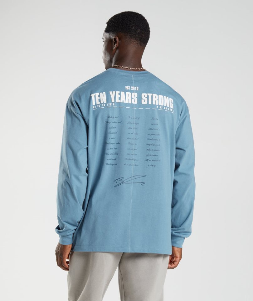 Gymshark GS10 Year Oversized Long Sleeve T-shirt Herr Blå | SE-52416M