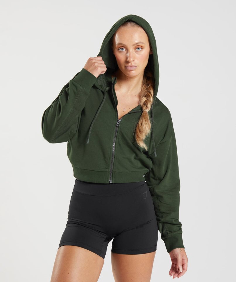 Gymshark GS Power Cropped Zip Hoodie Dam Olivgröna | SE-41897P