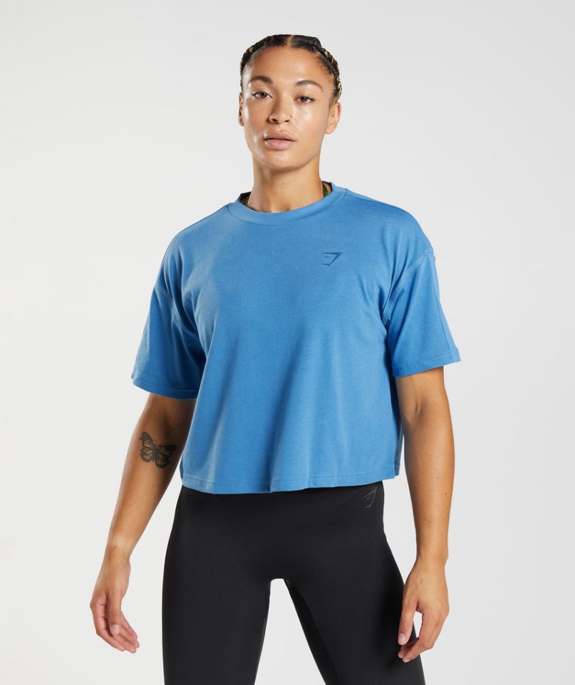 Gymshark GS Power Midi Beskurna Toppar Dam Blå | SE-14592K