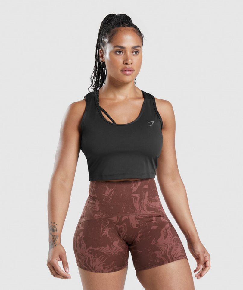 Gymshark GS Power Open Back Cropped Linnen Dam Svarta | SE-40538L