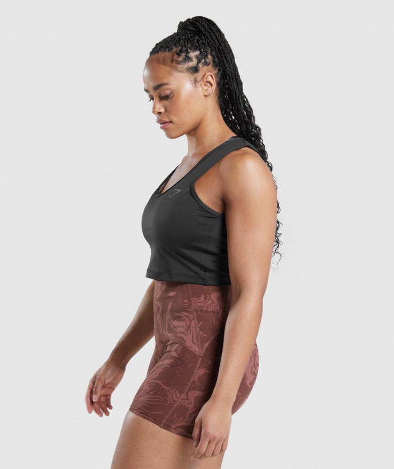 Gymshark GS Power Open Back Cropped Linnen Dam Svarta | SE-40538L