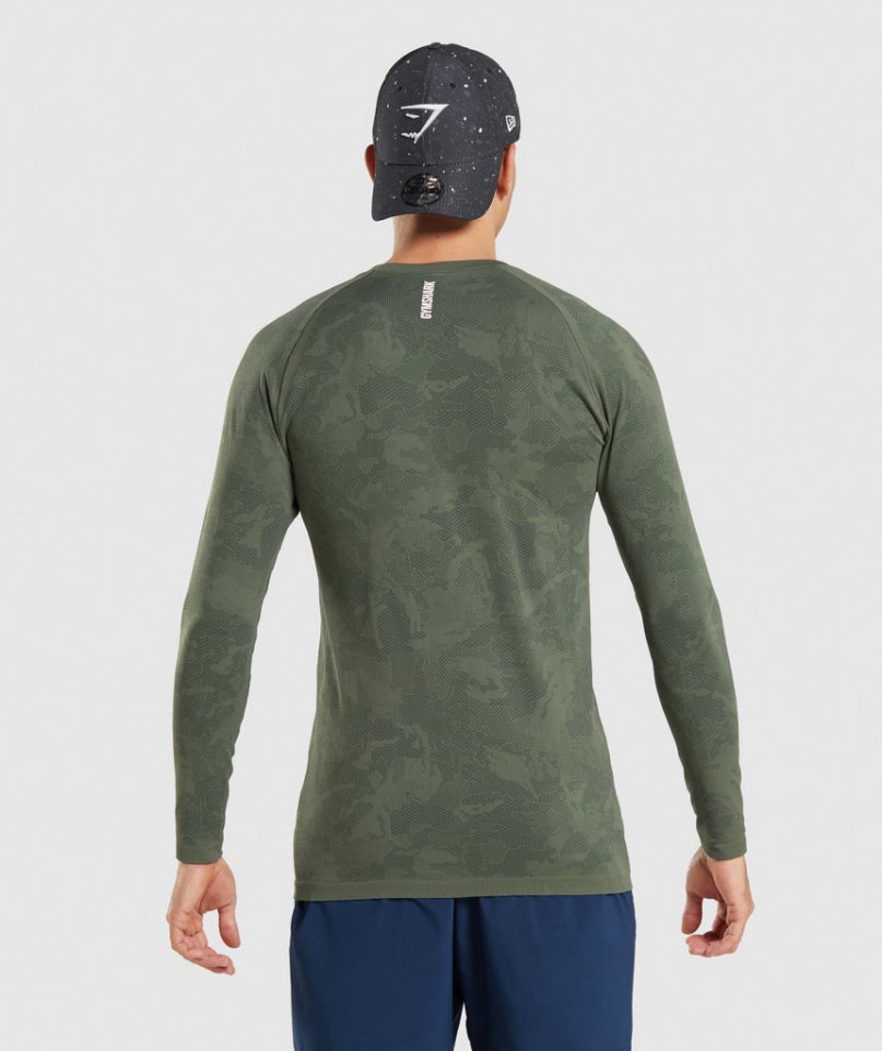 Gymshark Geo Seamless Long Sleeve T-shirt Herr Olivgröna | SE-05371Y