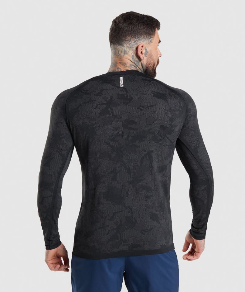 Gymshark Geo Seamless Long Sleeve T-shirt Herr Svarta | SE-68574X