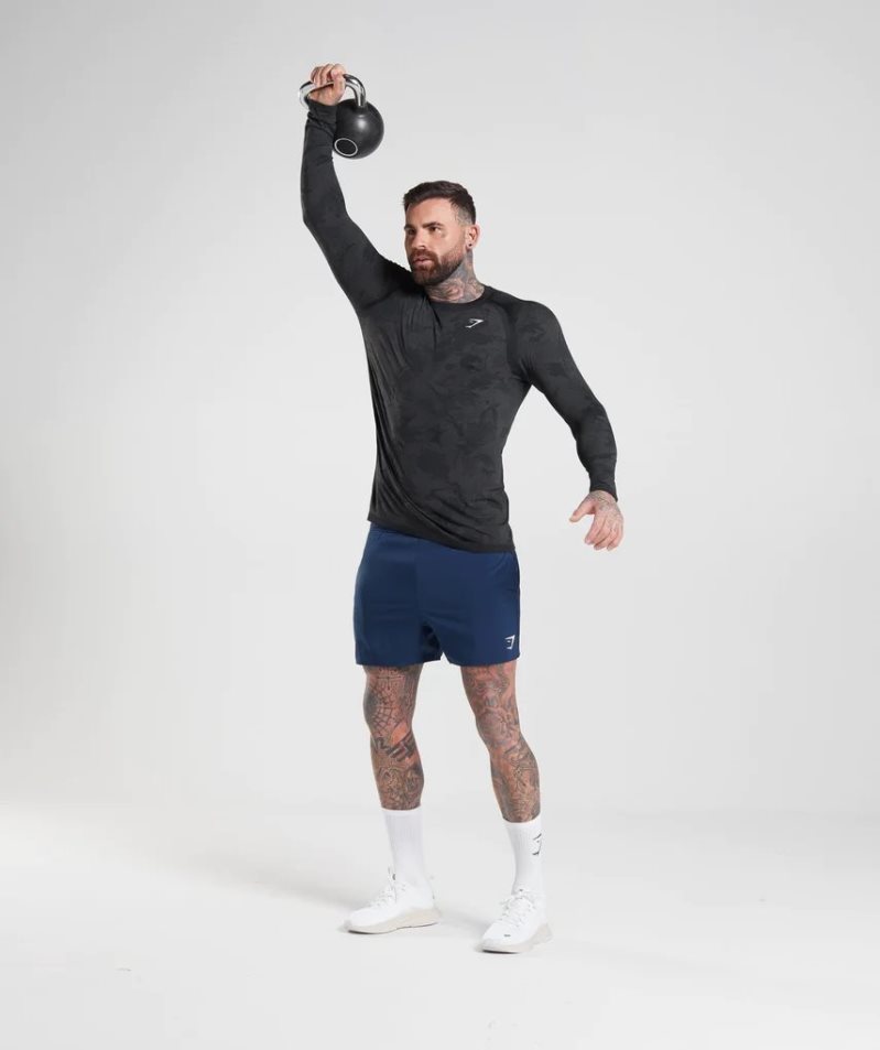 Gymshark Geo Seamless Long Sleeve T-shirt Herr Svarta | SE-68574X