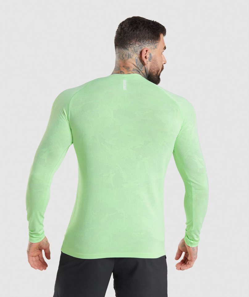 Gymshark Geo Seamless Long Sleeve T-shirt Herr Ljusgröna | SE-80169C