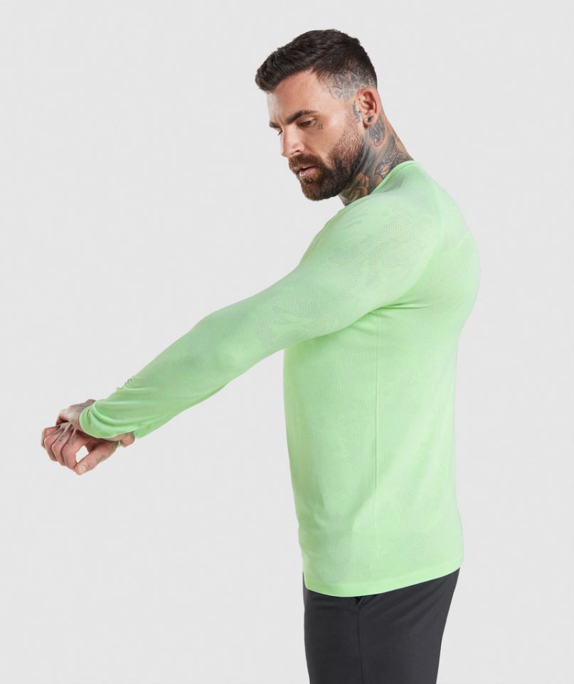 Gymshark Geo Seamless Long Sleeve T-shirt Herr Ljusgröna | SE-80169C