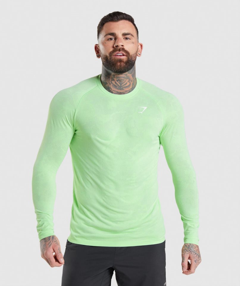 Gymshark Geo Seamless Long Sleeve T-shirt Herr Ljusgröna | SE-80169C