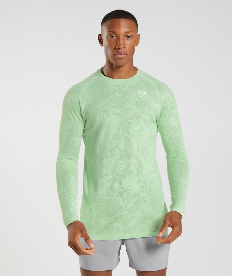 Gymshark Geo Seamless Long Sleeve T-shirt Herr Ljusgröna | SE-95462L