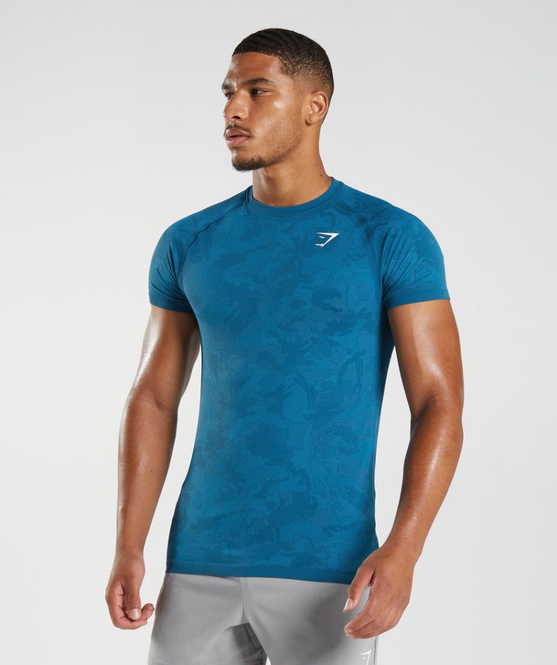 Gymshark Geo Seamless T-shirt Herr Blå | SE-71809H