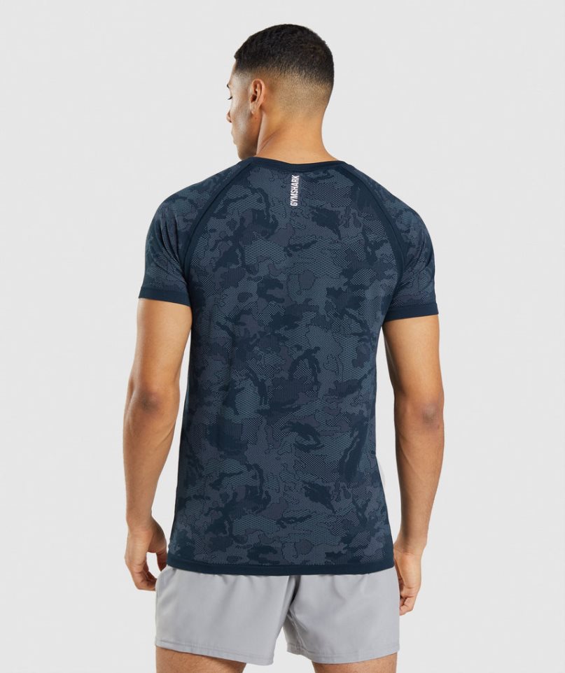 Gymshark Geo Seamless T-shirt Herr Marinblå | SE-82796N