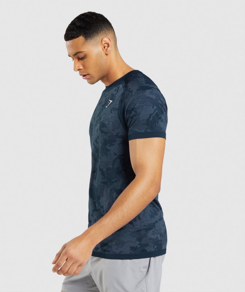 Gymshark Geo Seamless T-shirt Herr Marinblå | SE-82796N