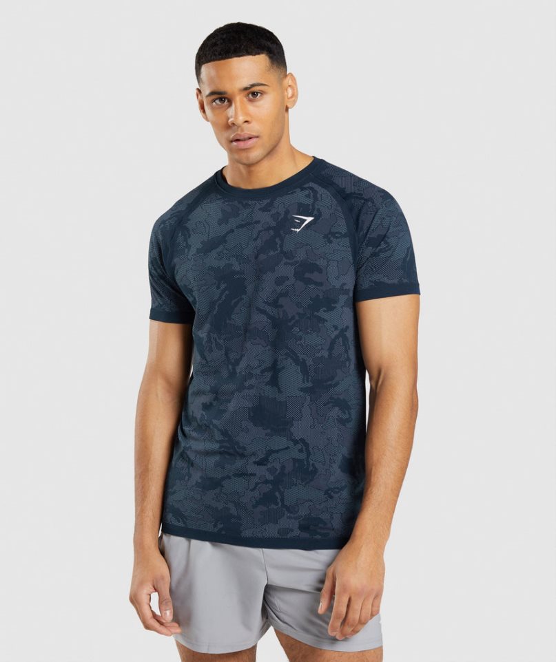 Gymshark Geo Seamless T-shirt Herr Marinblå | SE-82796N