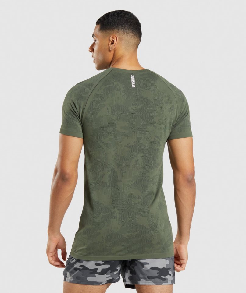 Gymshark Geo Seamless T-shirt Herr Olivgröna | SE-10798E