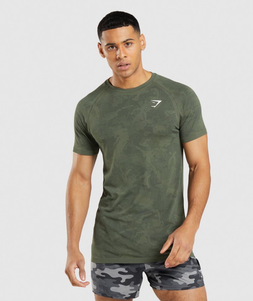 Gymshark Geo Seamless T-shirt Herr Olivgröna | SE-10798E