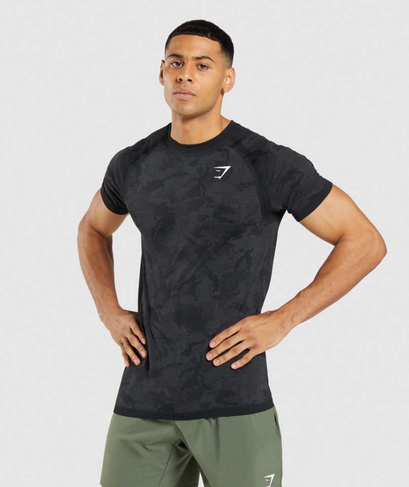 Gymshark Geo Seamless T-shirt Herr Svarta | SE-47125J