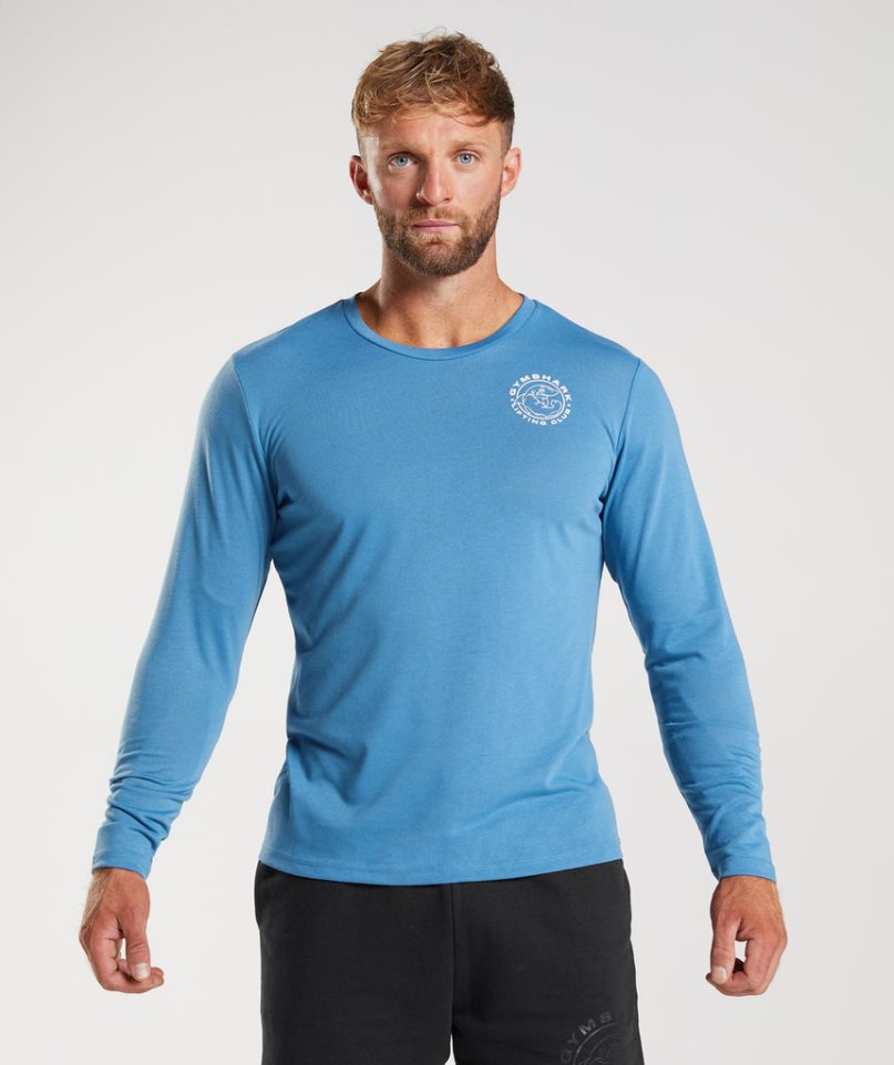 Gymshark Legacy Long Sleeve T-shirt Herr Blå | SE-24836Z