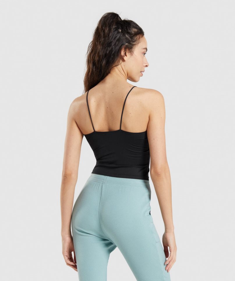 Gymshark Pause Cami Linnen Dam Svarta | SE-17409O