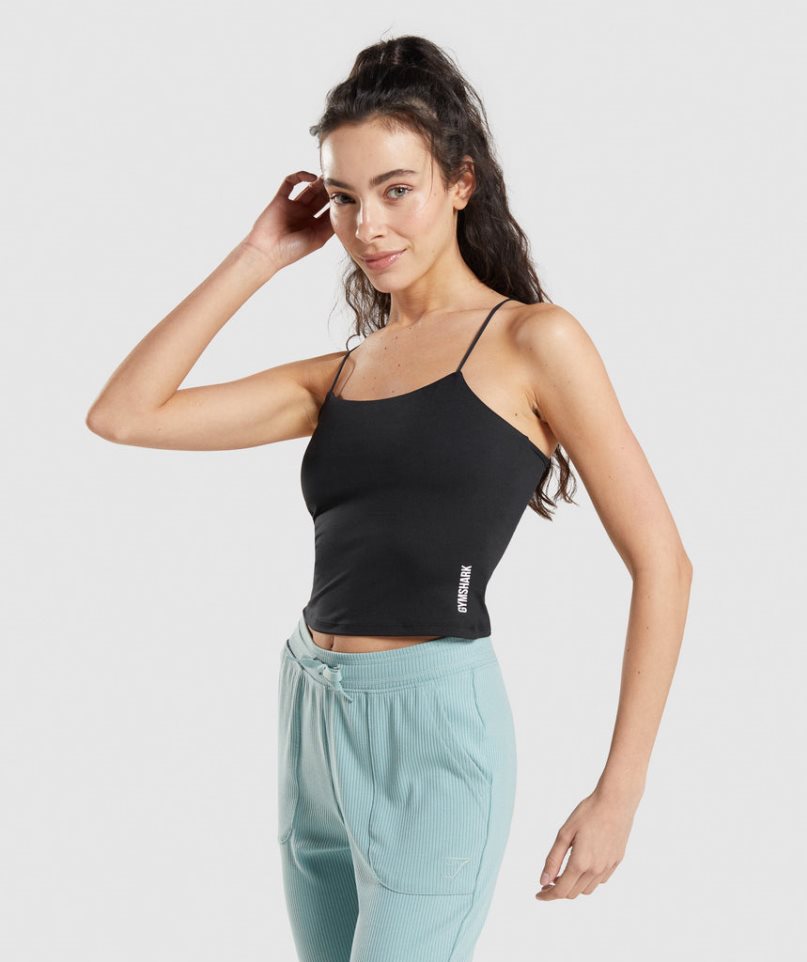 Gymshark Pause Cami Linnen Dam Svarta | SE-17409O