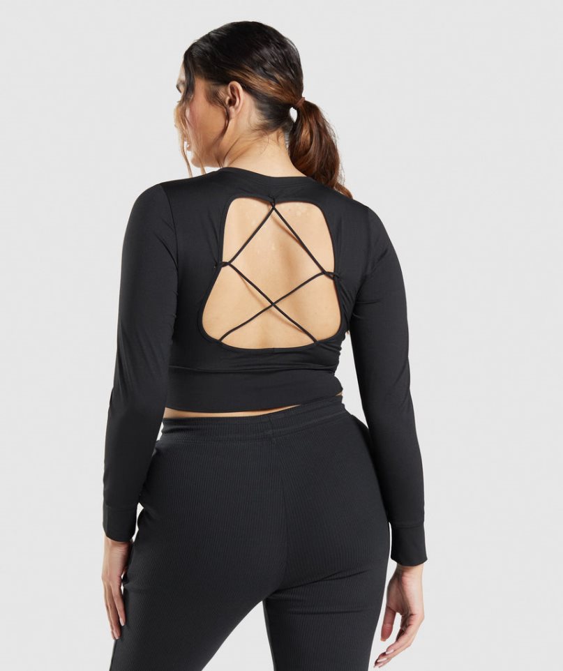 Gymshark Pause Open Back Long Sleeve Beskurna Toppar Dam Svarta | SE-39024T