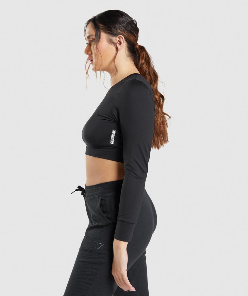 Gymshark Pause Open Back Long Sleeve Beskurna Toppar Dam Svarta | SE-39024T