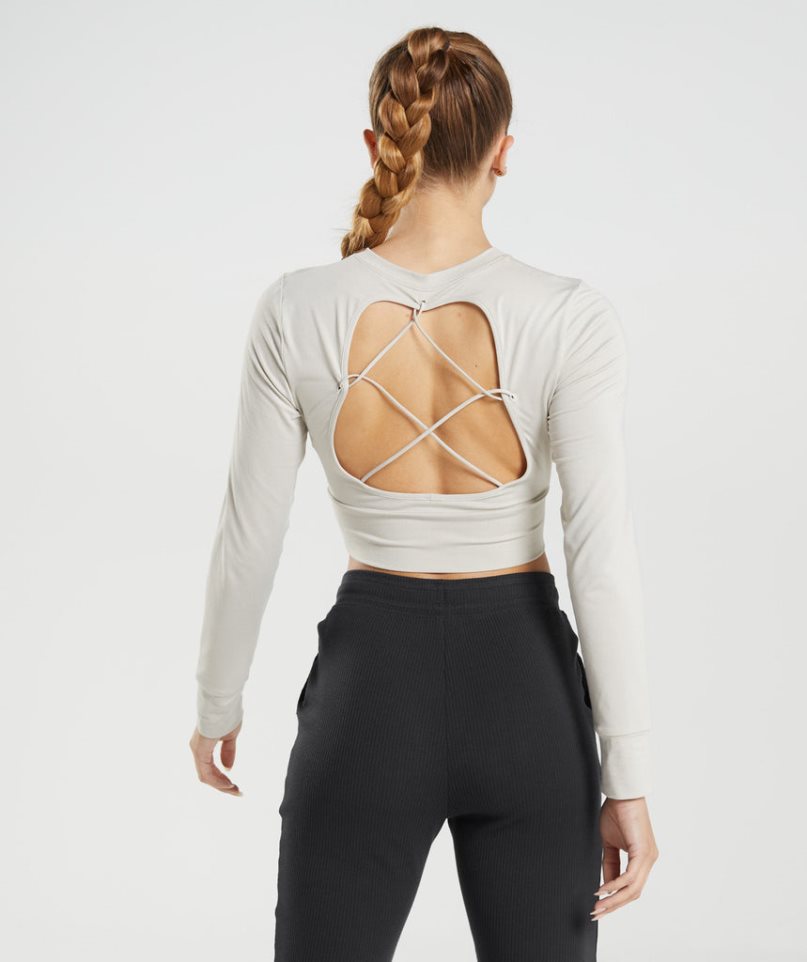 Gymshark Pause Open Back Long Sleeve Beskurna Toppar Dam Ljusgrå | SE-63058K