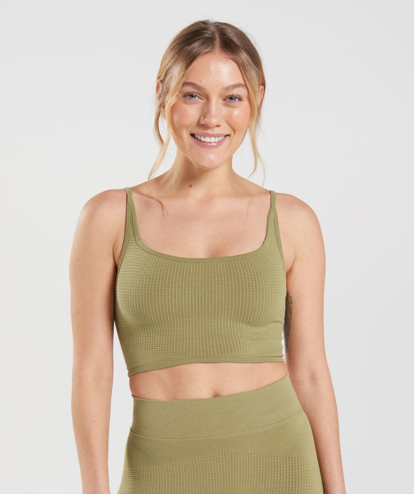 Gymshark Pause Seamless Bralette Sport Bh Dam Olivgröna | SE-79425J