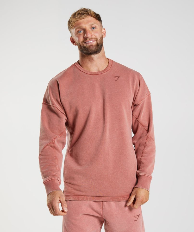 Gymshark Power Washed Crew Tröjor Herr Rosa | SE-96175L