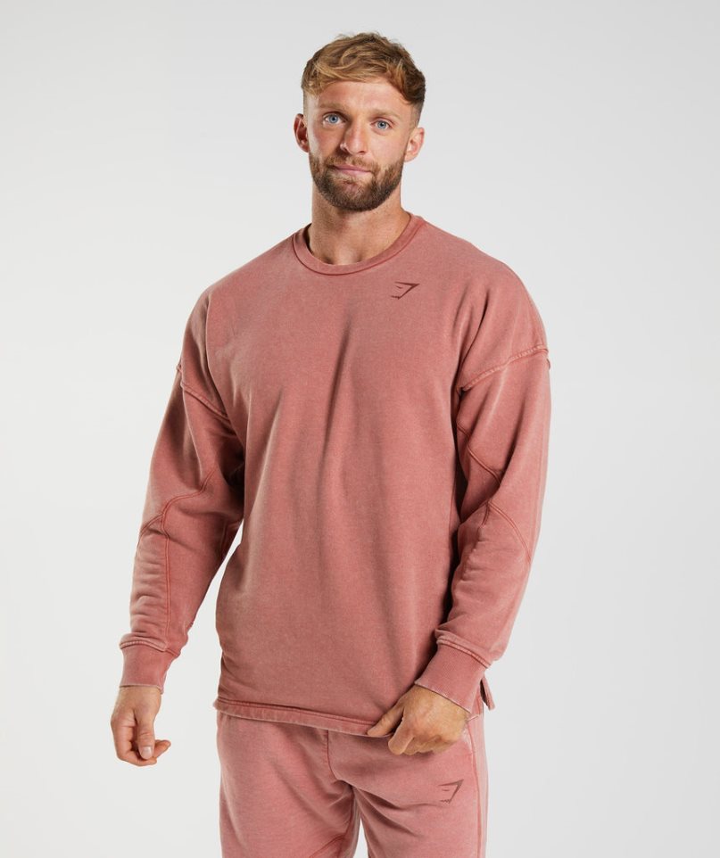 Gymshark Power Washed Crew Tröjor Herr Rosa | SE-96175L