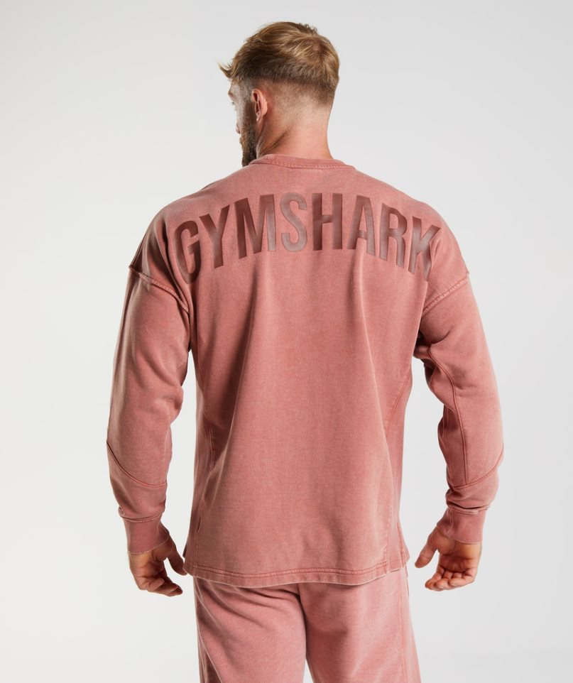 Gymshark Power Washed Crew Tröjor Herr Rosa | SE-96175L