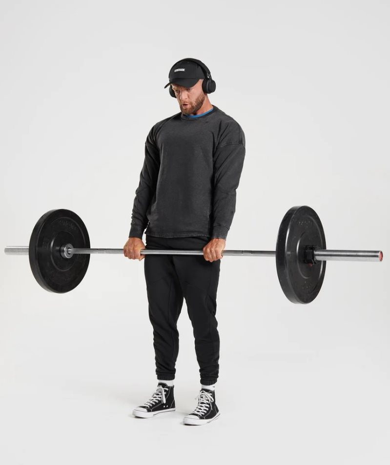 Gymshark Power Washed Crew Tröjor Herr Svarta | SE-70236H