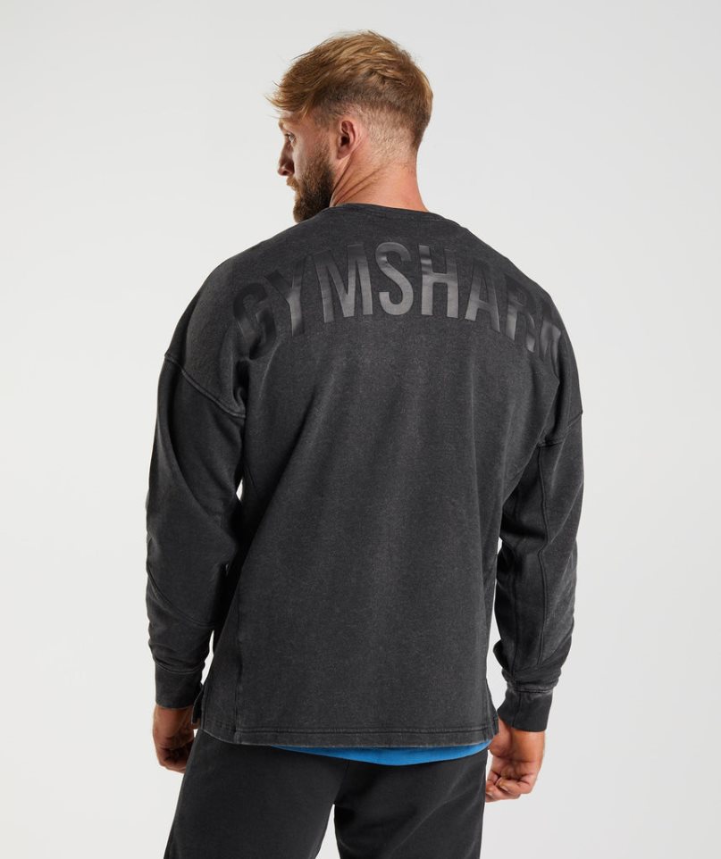 Gymshark Power Washed Crew Tröjor Herr Svarta | SE-70236H