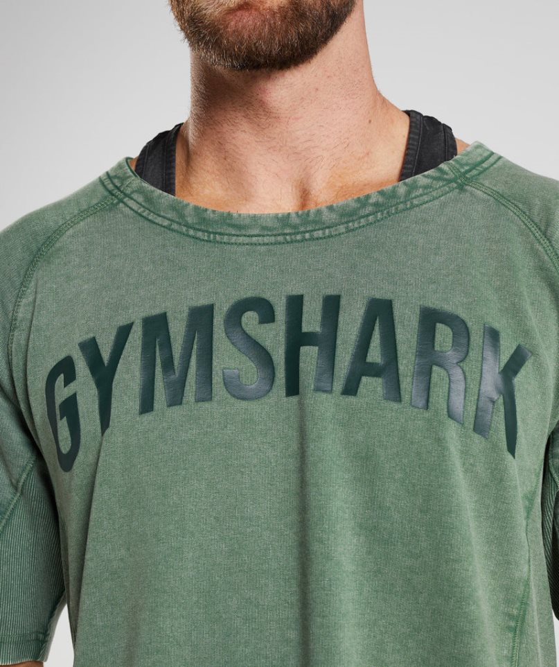 Gymshark Power Washed Rag Top T-shirt Herr Gröna | SE-32946S