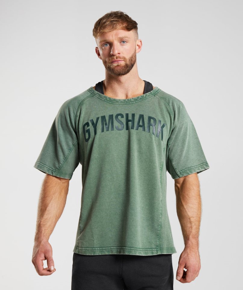 Gymshark Power Washed Rag Top T-shirt Herr Gröna | SE-32946S