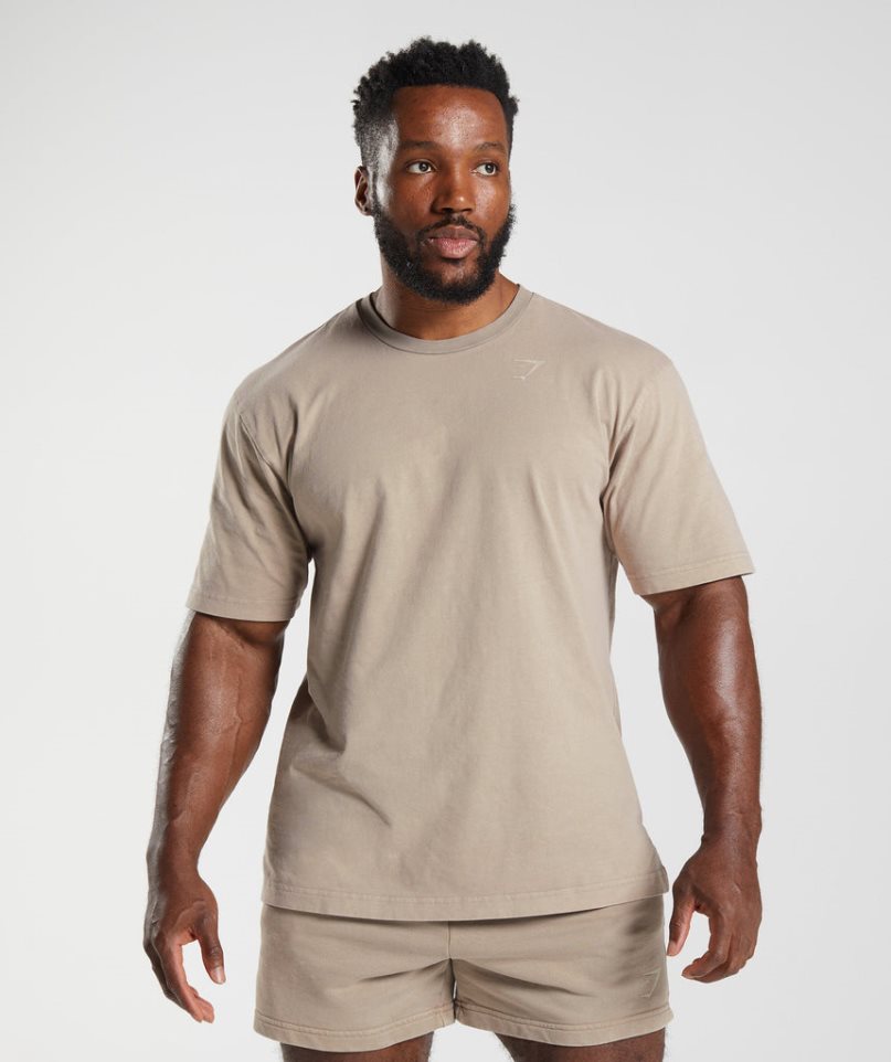 Gymshark Power Washed T-shirt Herr Beige | SE-95614G